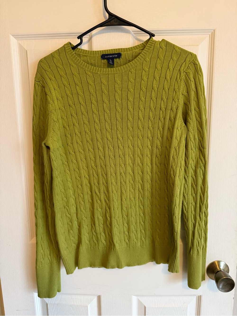 Lands' End Women’s Classic Cable Preppy Crewneck Sweater - Lime Green Small